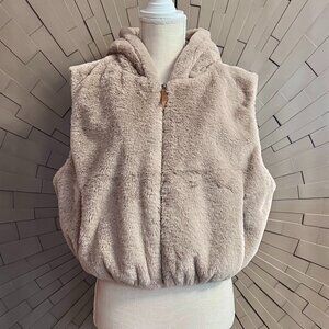 NEW Thread & Supply Mink Faux Hooded Cropped Vest Beige SOFT